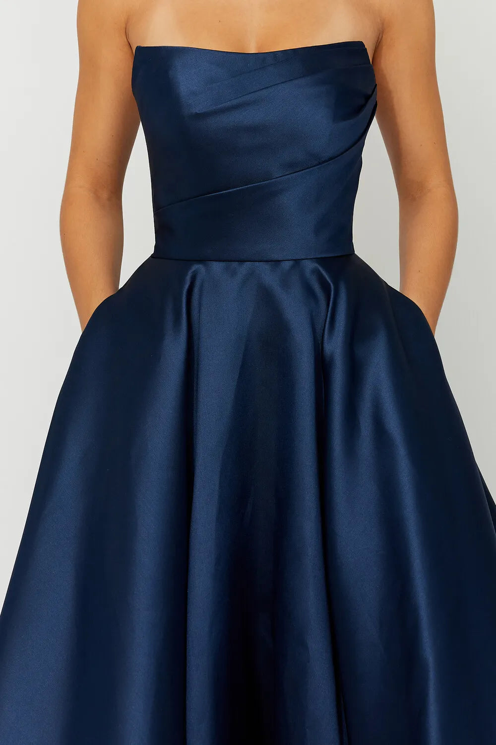 Simple A-Line Strapless Sleeveless Satin Floor-Length Prom Dress
