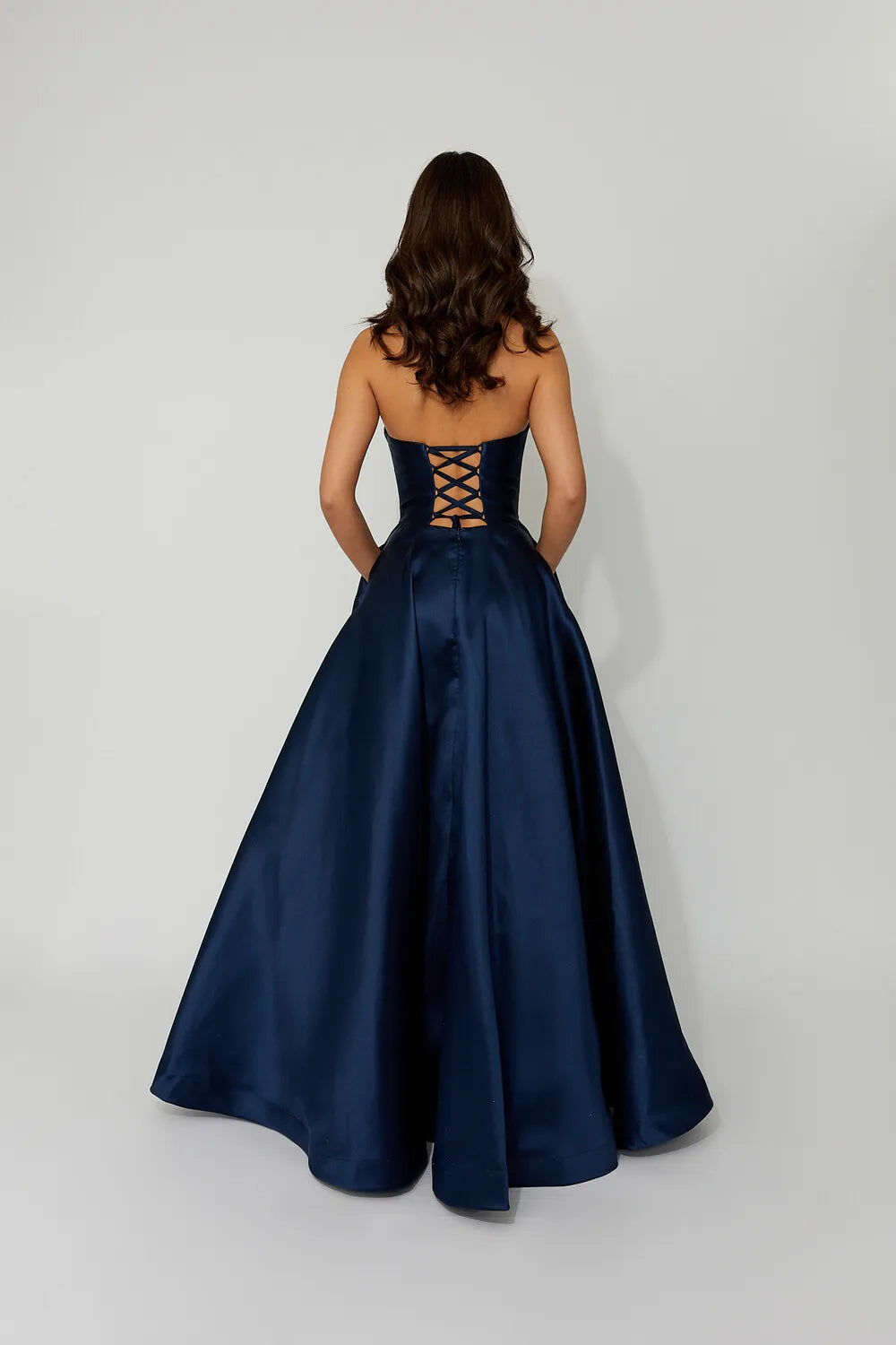 Simple A-Line Strapless Sleeveless Satin Floor-Length Prom Dress