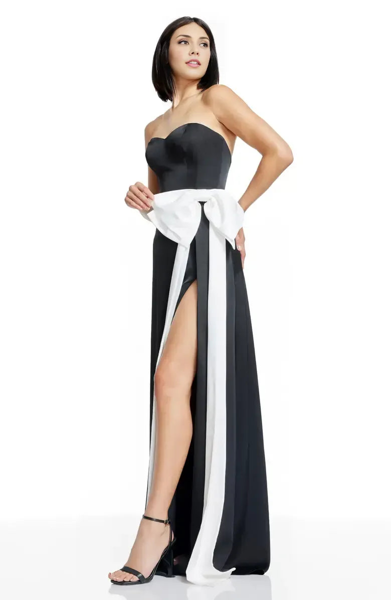 Simple A-Line Strapless Sleeveless Satin Floor-Length Prom Dress