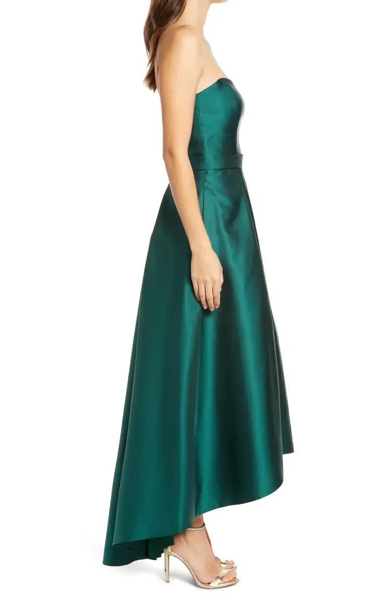 Simple A-Line Strapless Sleeveless Satin High/Low-Length Prom Dress