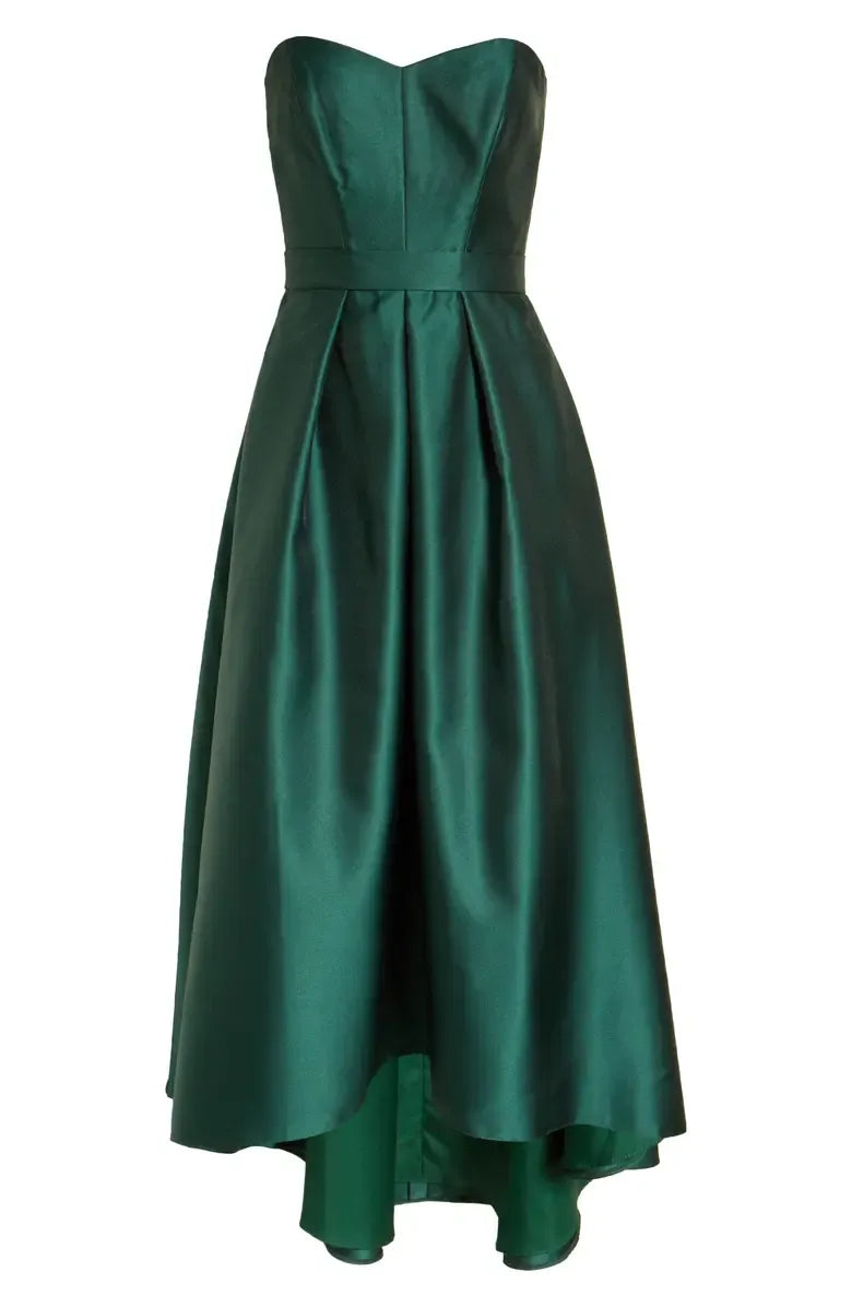 Simple A-Line Strapless Sleeveless Satin High/Low-Length Prom Dress