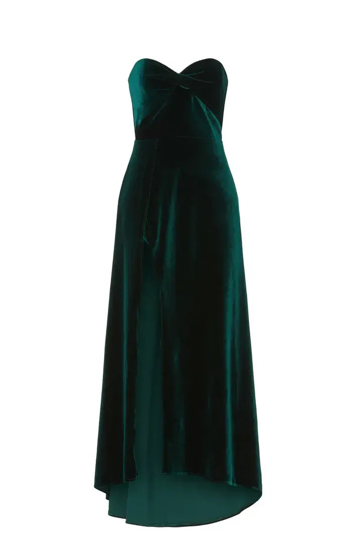 Simple A-Line Strapless Sleeveless Velvet Sweep/Brush Train Prom Dress