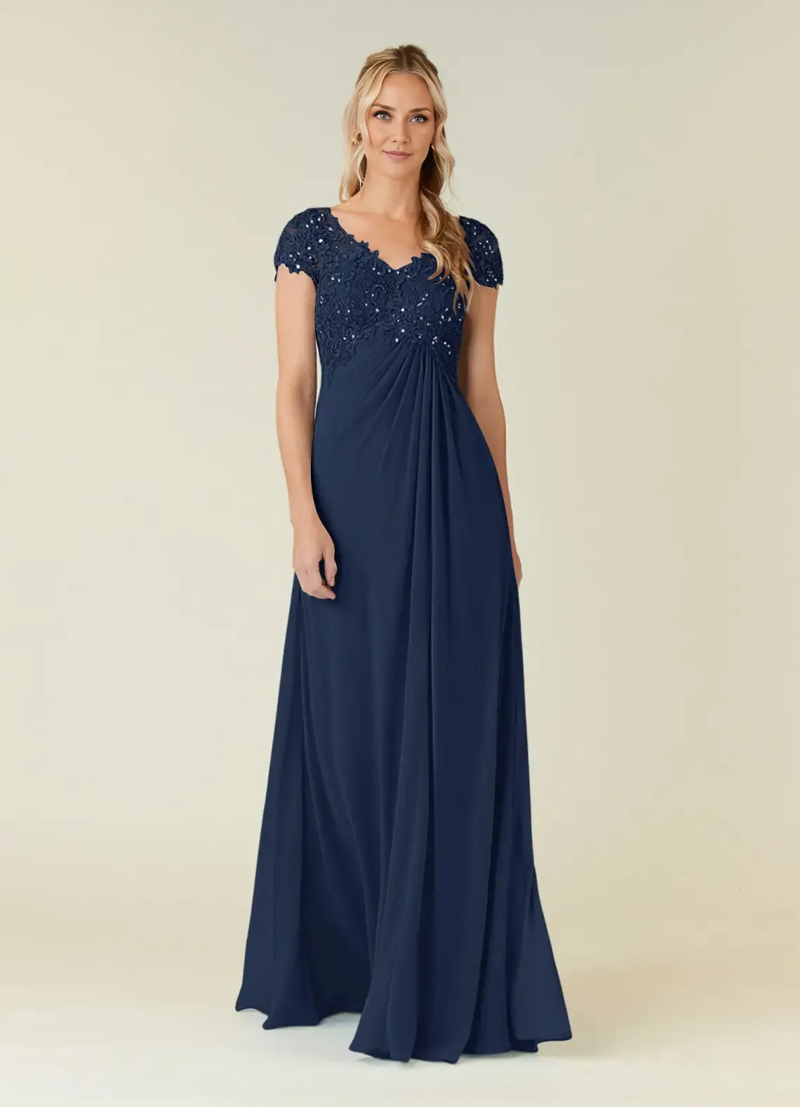 Simple A-Line V-Neck Cap Sleeves Keyhole Floor-Length Mother of the Bride Dress