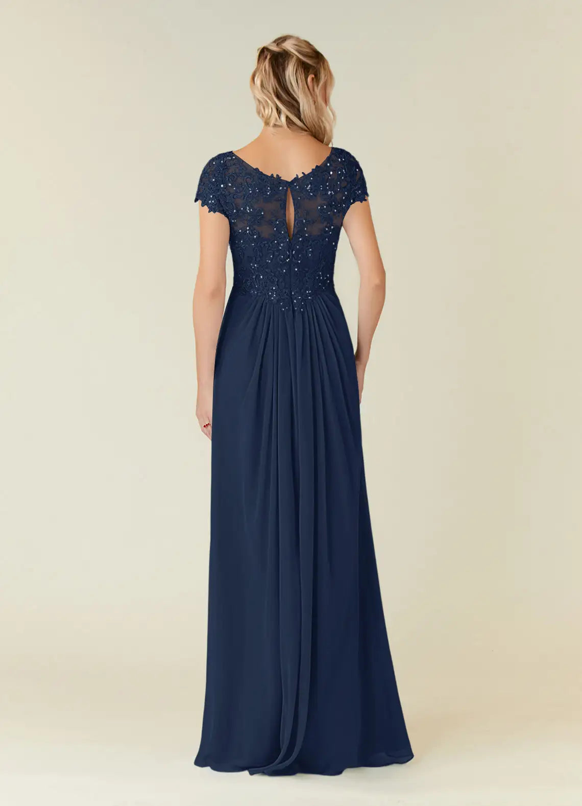 Simple A-Line V-Neck Cap Sleeves Keyhole Floor-Length Mother of the Bride Dress