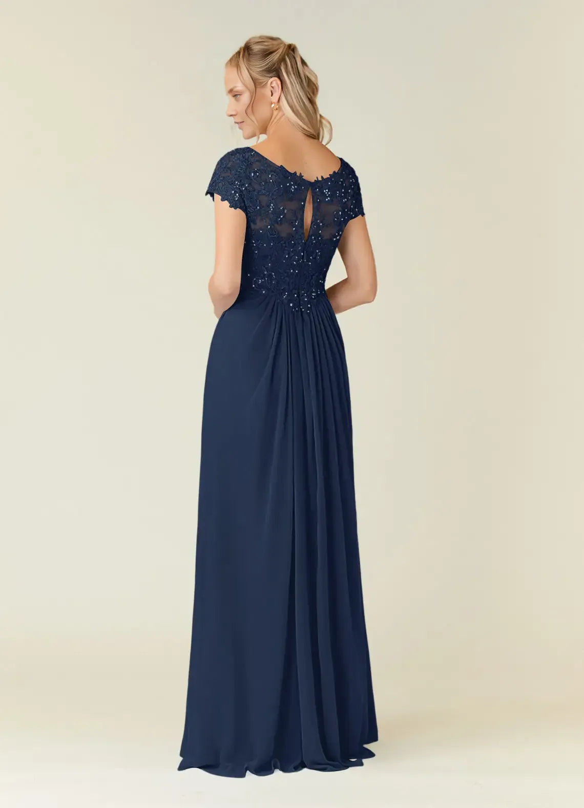 Simple A-Line V-Neck Cap Sleeves Keyhole Floor-Length Mother of the Bride Dress