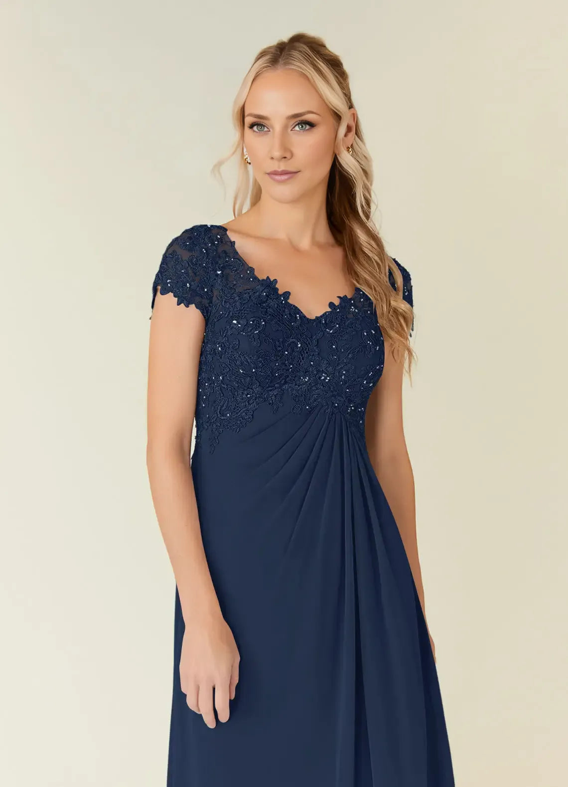 Simple A-Line V-Neck Cap Sleeves Keyhole Floor-Length Mother of the Bride Dress