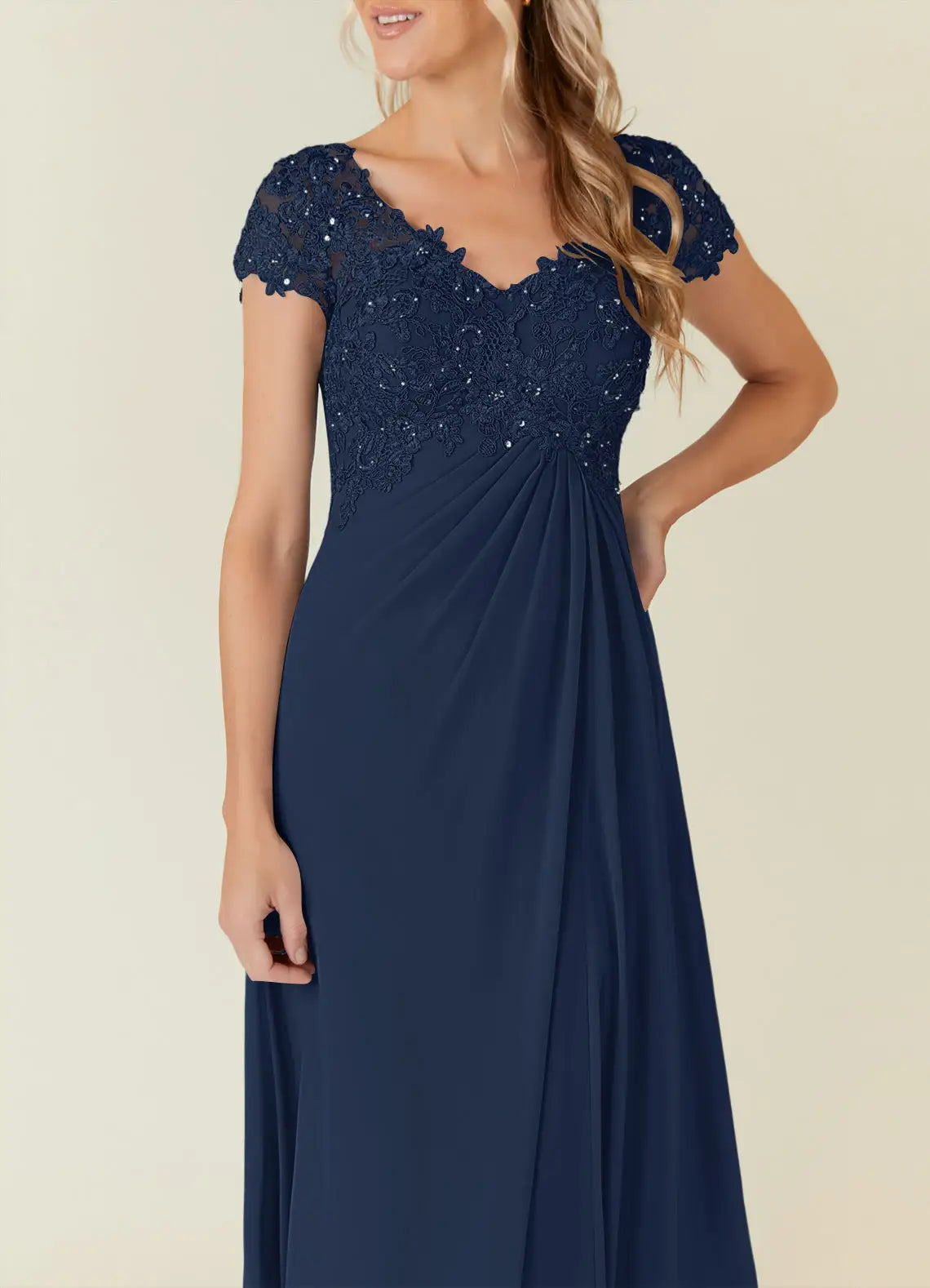 Simple A-Line V-Neck Cap Sleeves Keyhole Floor-Length Mother of the Bride Dress