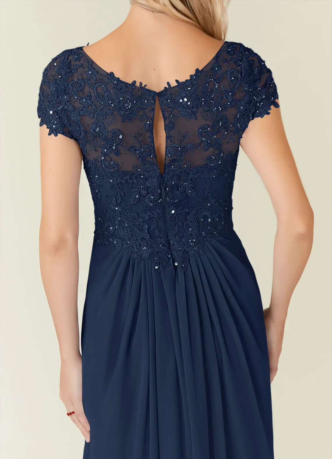 Simple A-Line V-Neck Cap Sleeves Keyhole Floor-Length Mother of the Bride Dress