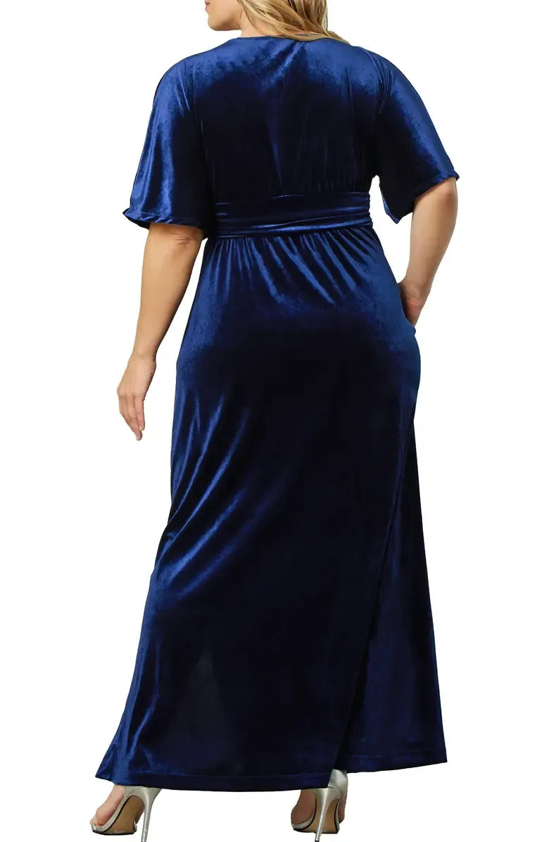 Simple A-Line V-neck Short Sleeves Velvet Floor-Length Plus Size Mother of the Bride Dress