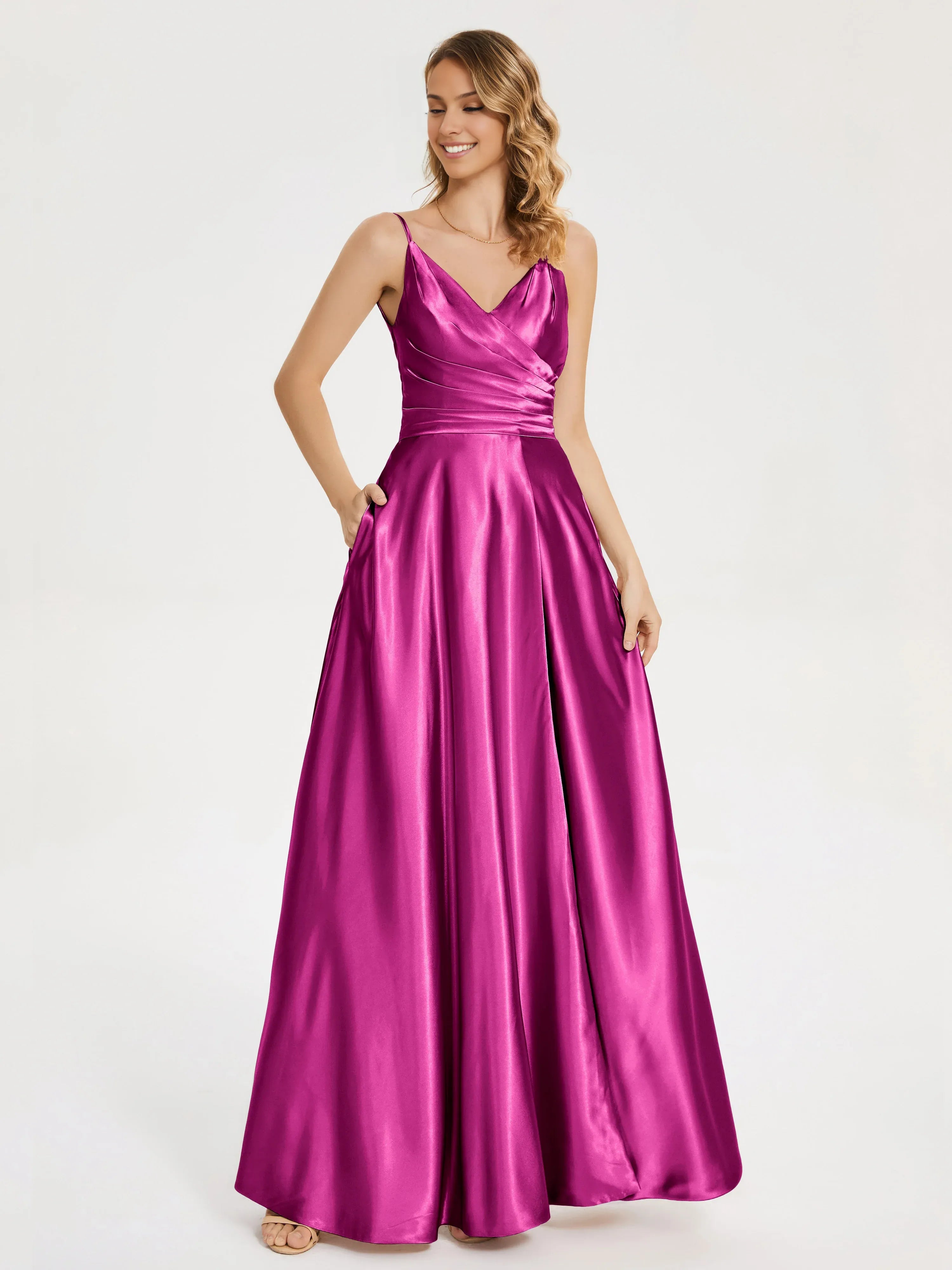 Simple A-Line V-neck Sleeveless Lace Up Floor-Length Prom Dress