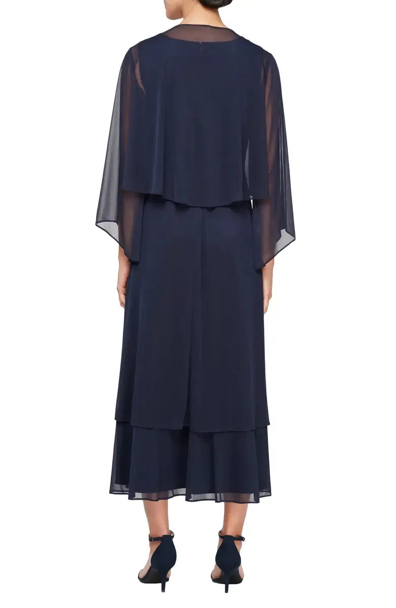 Simple A-Line V Neck Flutter Sleeve Chiffon Tea-Length Mother of the Bride Dress