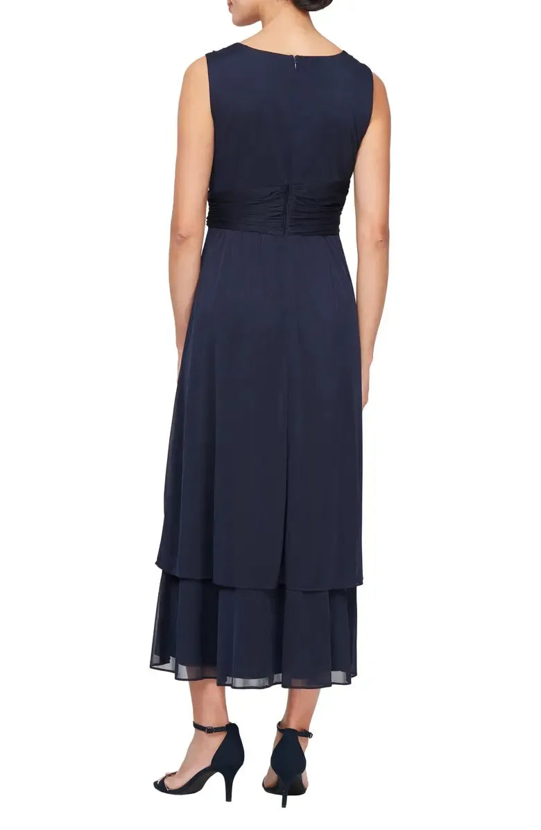 Simple A-Line V Neck Flutter Sleeve Chiffon Tea-Length Mother of the Bride Dress