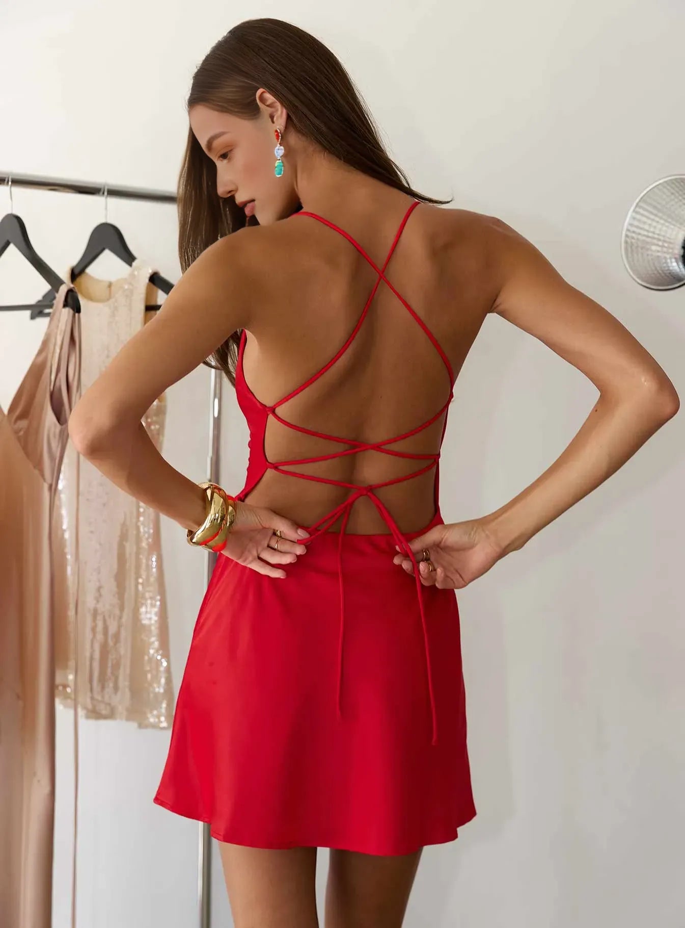 Simple A-Line V Neck Sleeveless Crisscross Back Short-Mini Homecoming Dress