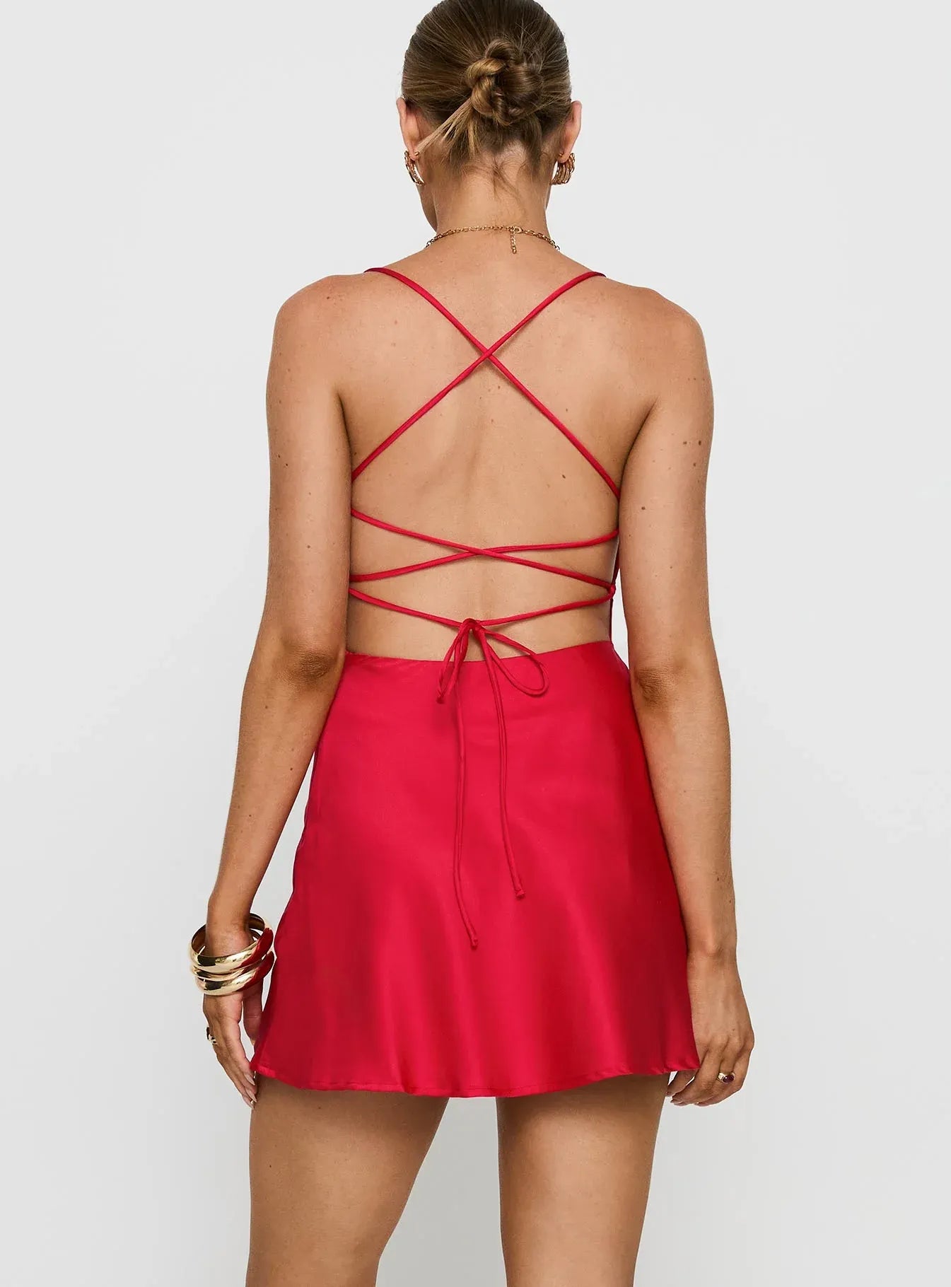 Simple A-Line V Neck Sleeveless Crisscross Back Short-Mini Homecoming Dress