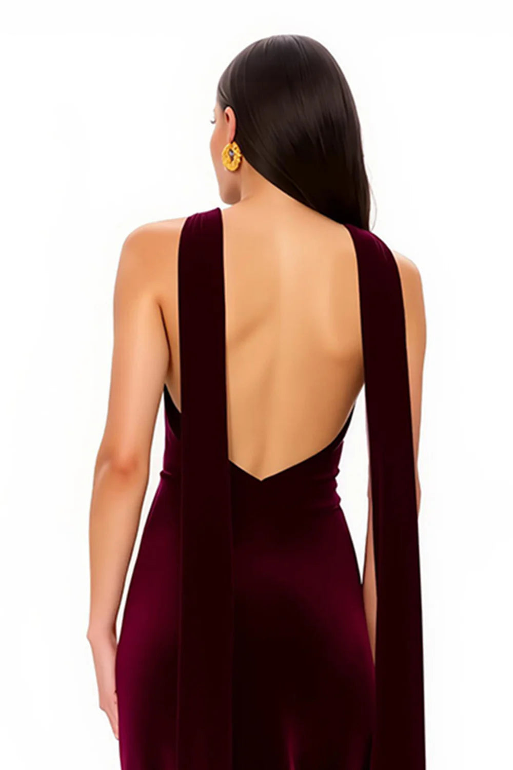 Simple A-Line V Neck Sleeveless Velvet Floor-Length Prom Dress