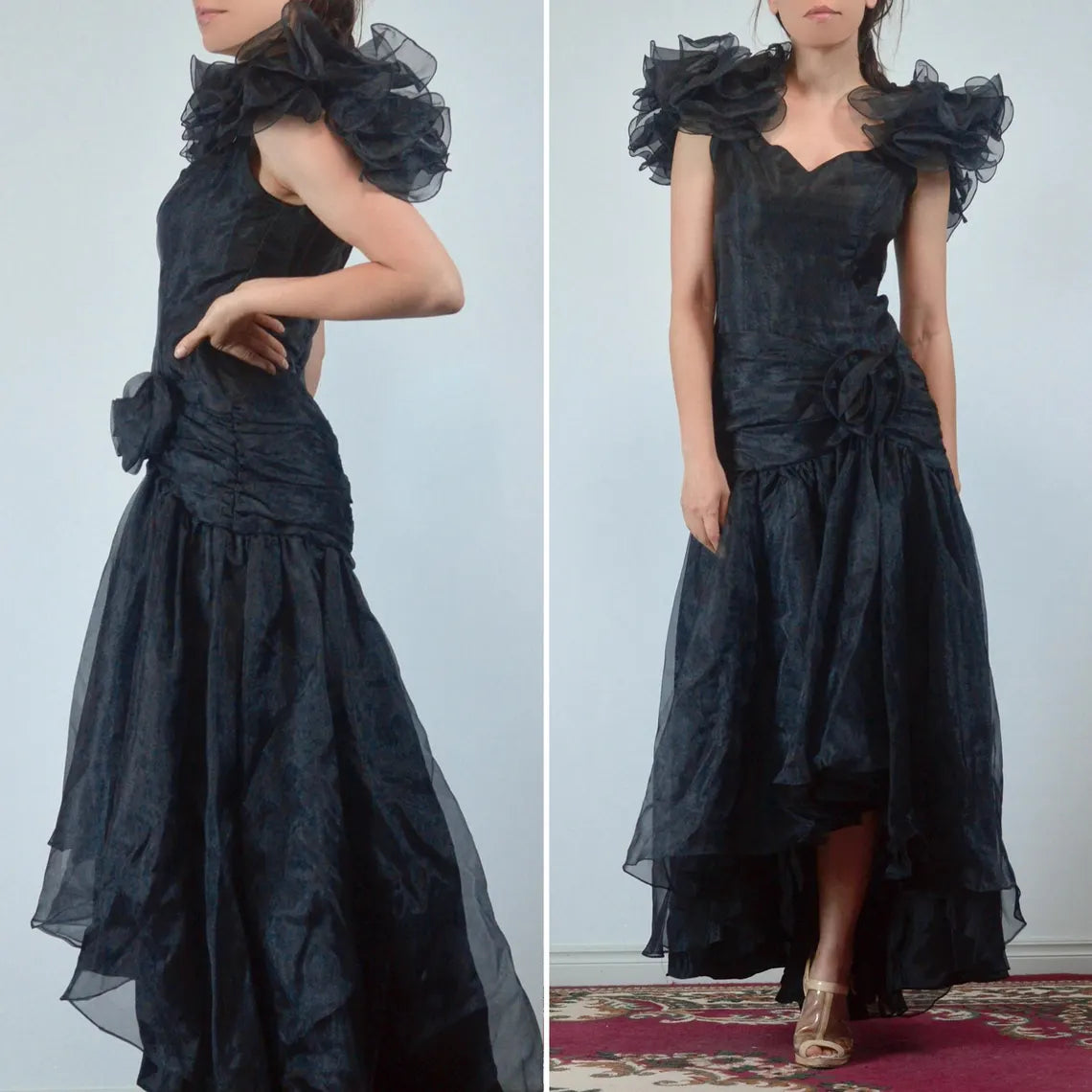 Robe de bal trapèze simple en tulle, longueur cheville, sans manches, à volants, décolleté en cœur 