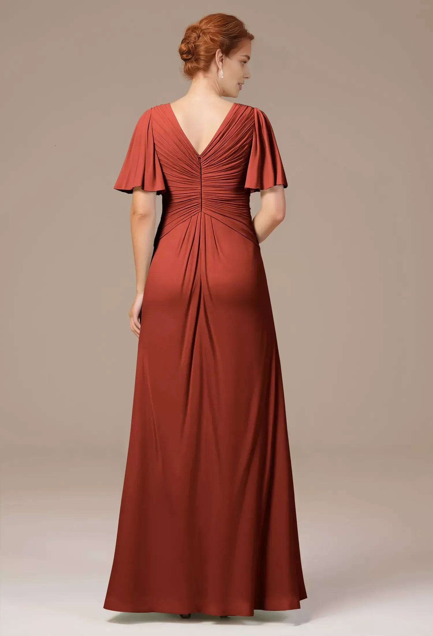 Simple A-line V Neck Short Sleeves Backless Chiffon Floor Length Mother of the Bride Dress
