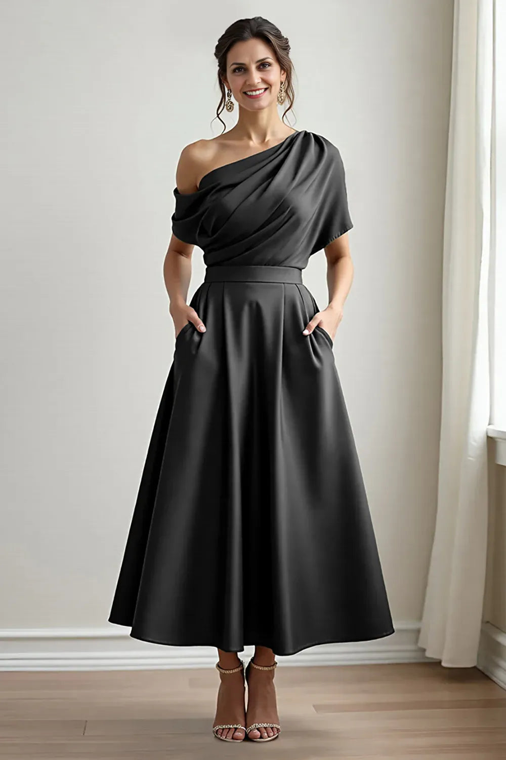 Simple A Line One Shoulder Sleeveless Backless Ankle-Length Mother of the Bride Dress