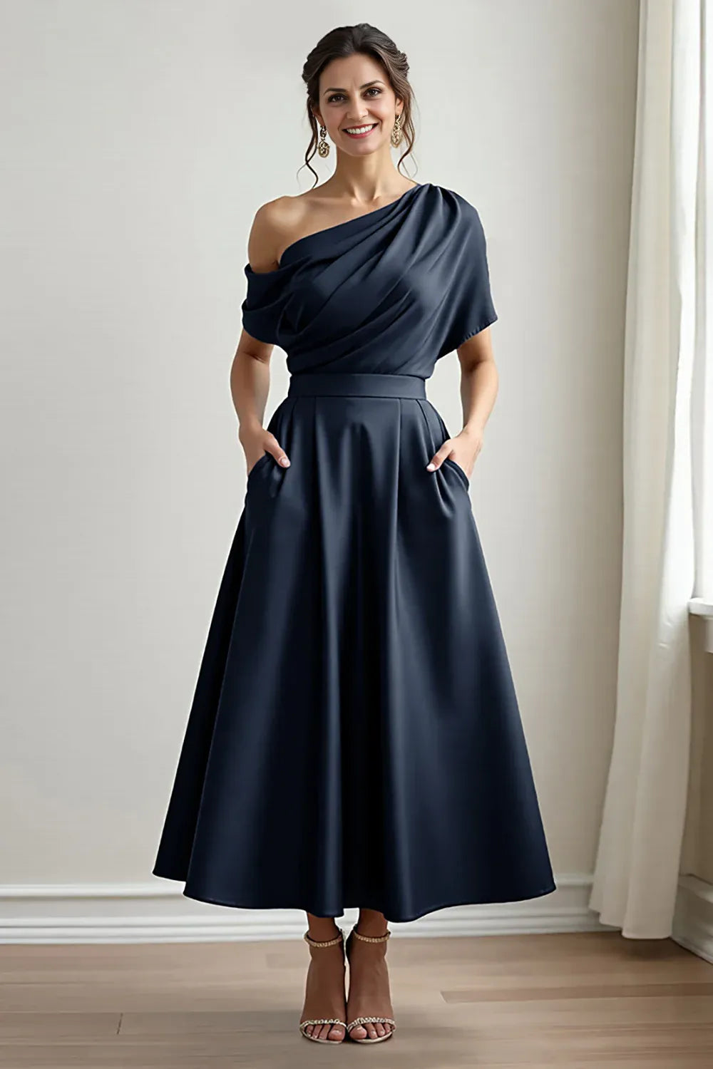 Simple A Line One Shoulder Sleeveless Backless Ankle-Length Mother of the Bride Dress