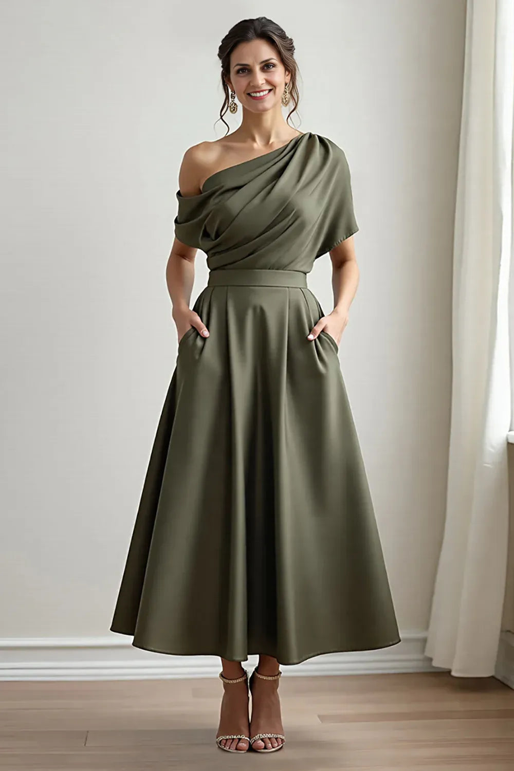 Simple A Line One Shoulder Sleeveless Backless Ankle-Length Mother of the Bride Dress