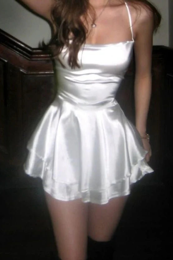 Simple A Line/Princess Spaghetti Straps Sleeveless Criss Cross Back Short-Mini Homecoming Dress
