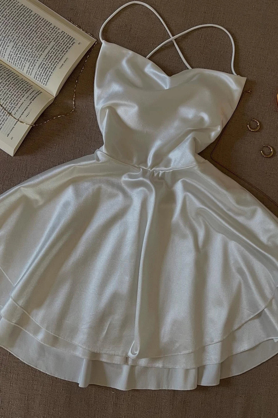 Simple A Line/Princess Spaghetti Straps Sleeveless Criss Cross Back Short-Mini Homecoming Dress