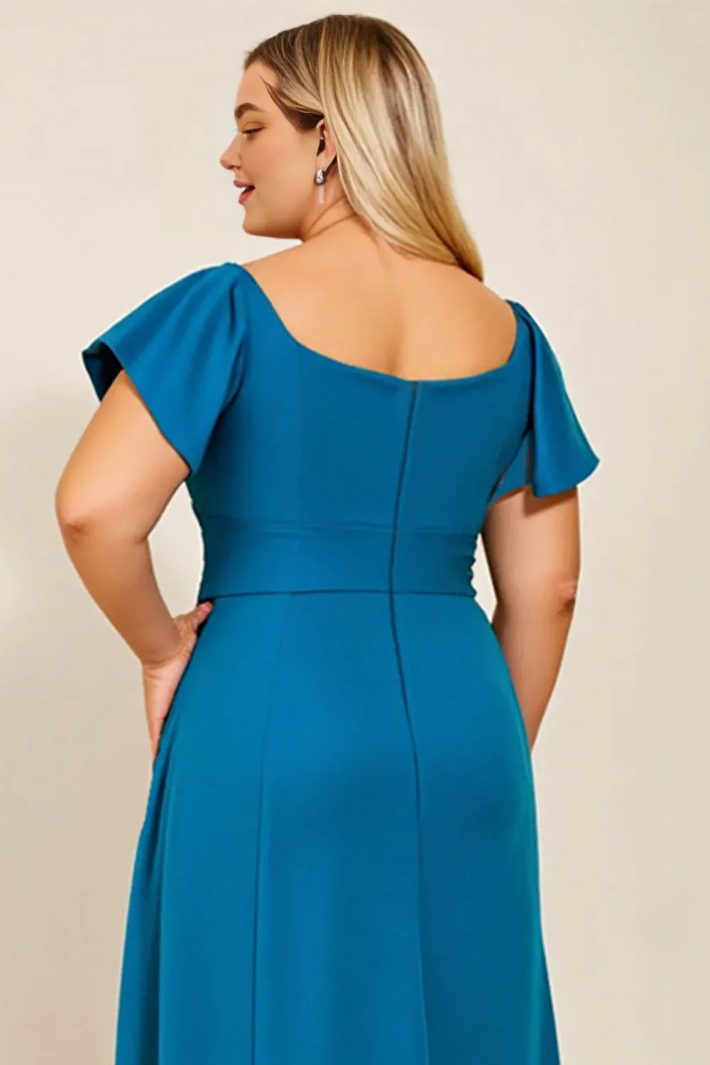 Simple A Line Square Neck Flutter Sleeve Backless Floor-Length Plus Size Mother of the Bride Dress