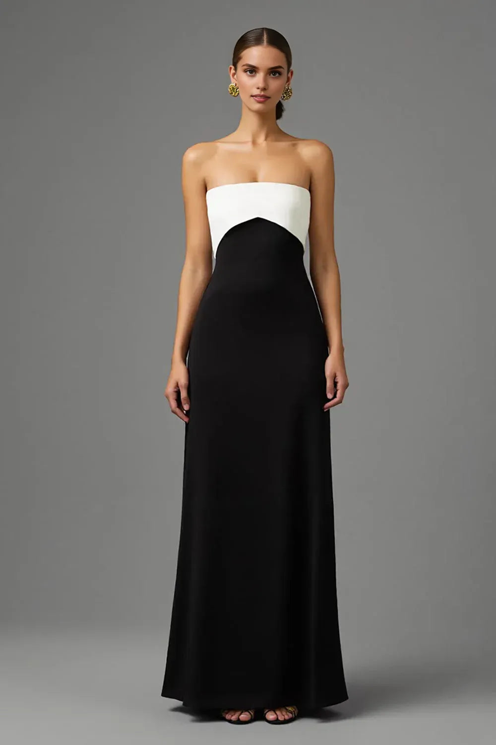 Simple A Line Strapless Sleeveless Backless Floor-Length Evening Dress