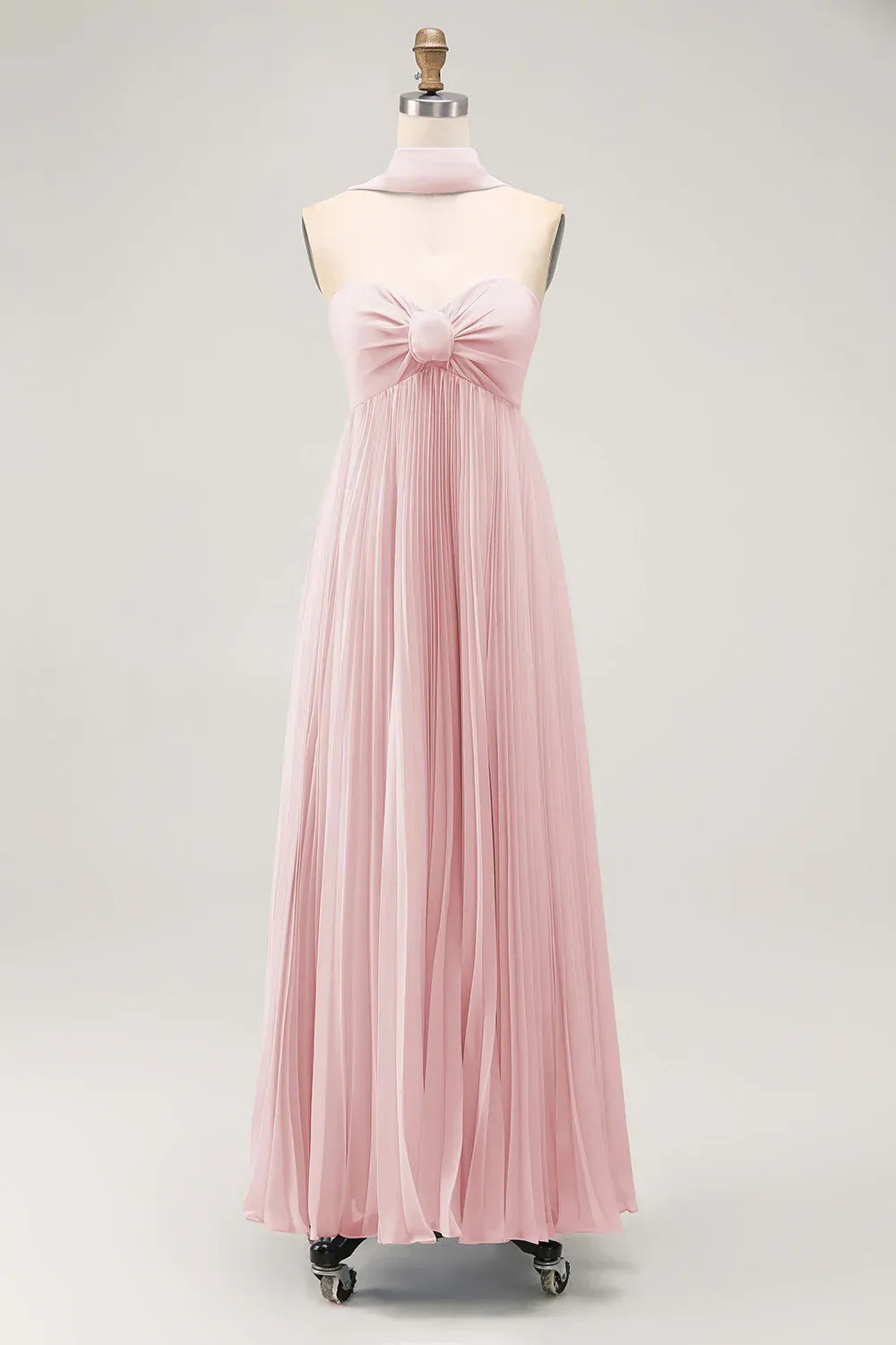 Simple A Line Strapless Sleeveless Chiffon Pleated Floor-Length Prom Dress