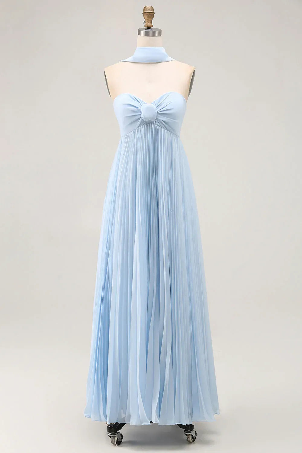 Simple A Line Strapless Sleeveless Chiffon Pleated Floor-Length Prom Dress