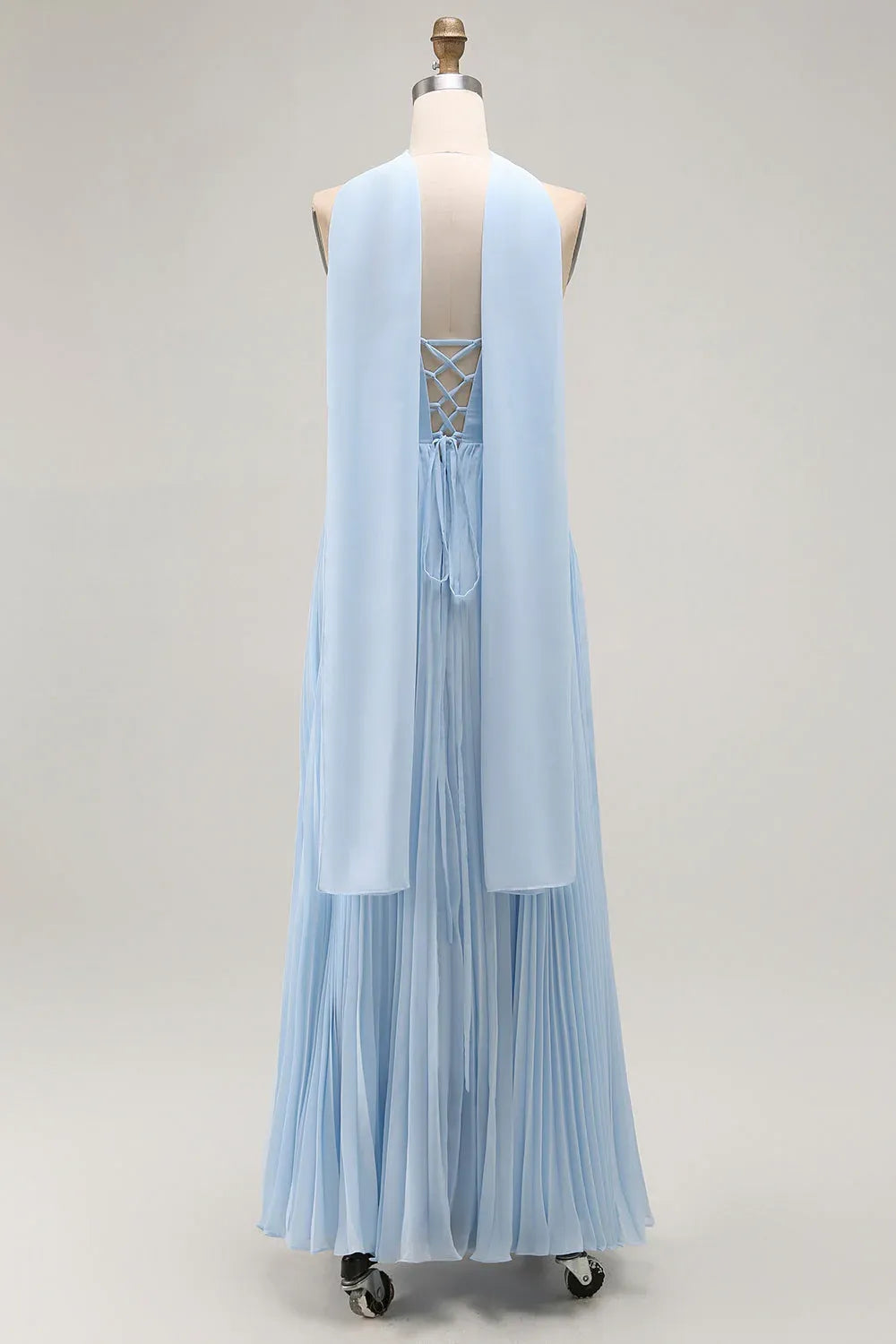Simple A Line Strapless Sleeveless Chiffon Pleated Floor-Length Prom Dress