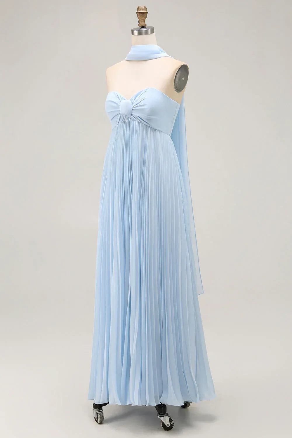 Simple A Line Strapless Sleeveless Chiffon Pleated Floor-Length Prom Dress