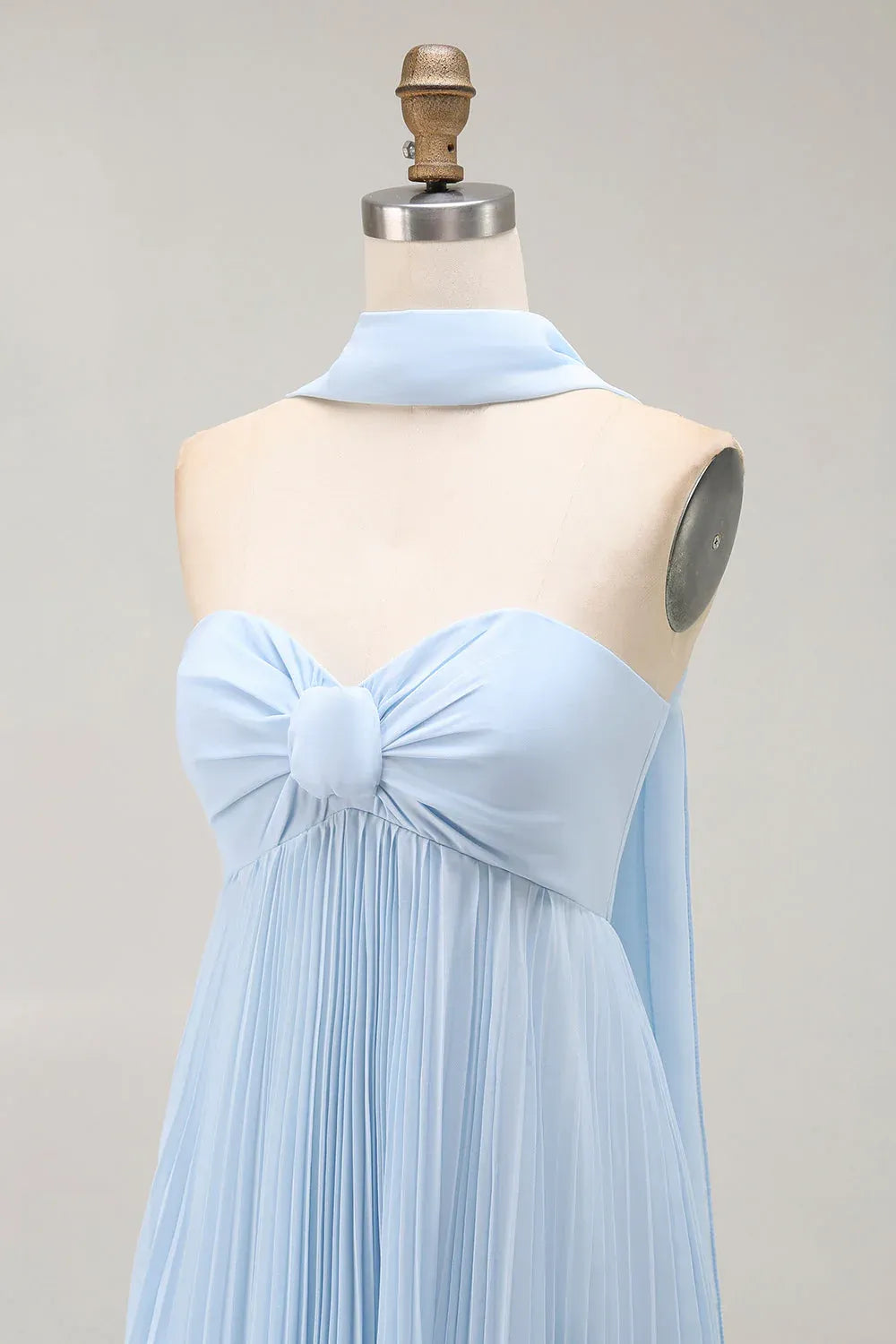 Simple A Line Strapless Sleeveless Chiffon Pleated Floor-Length Prom Dress