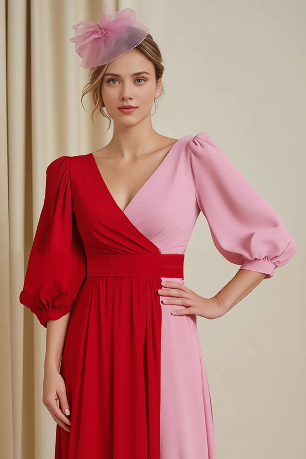 Simple A Line V-Neck Long Sleeve Backless Floor-Length Mother of the Bride Dress