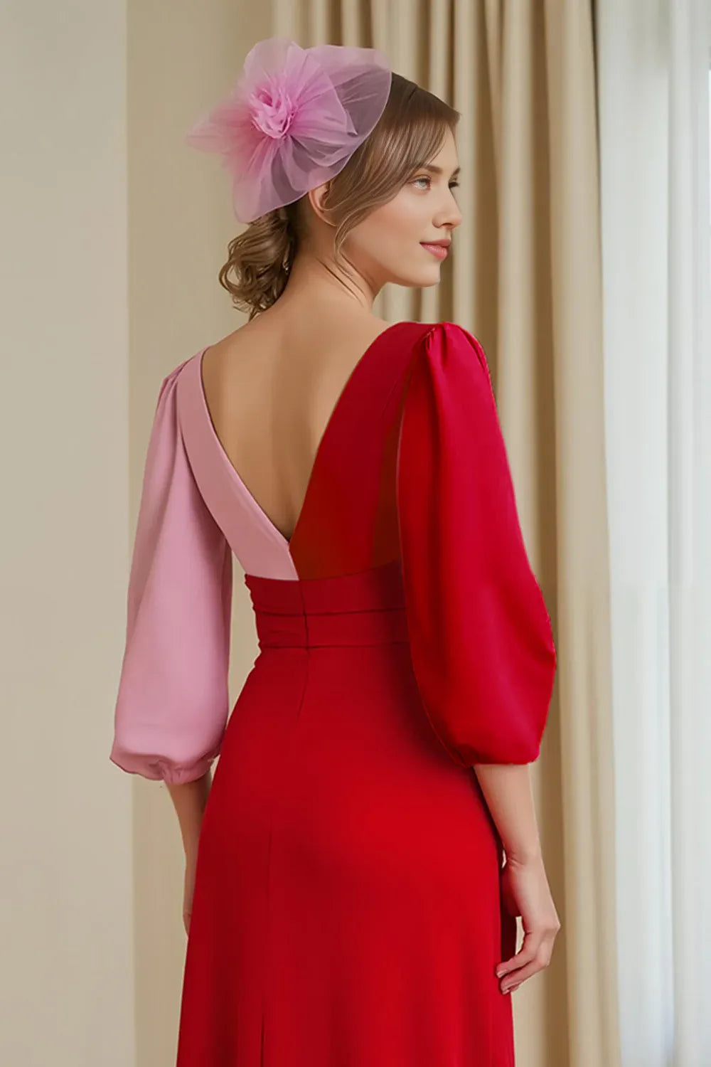 Simple A Line V-Neck Long Sleeve Backless Floor-Length Mother of the Bride Dress
