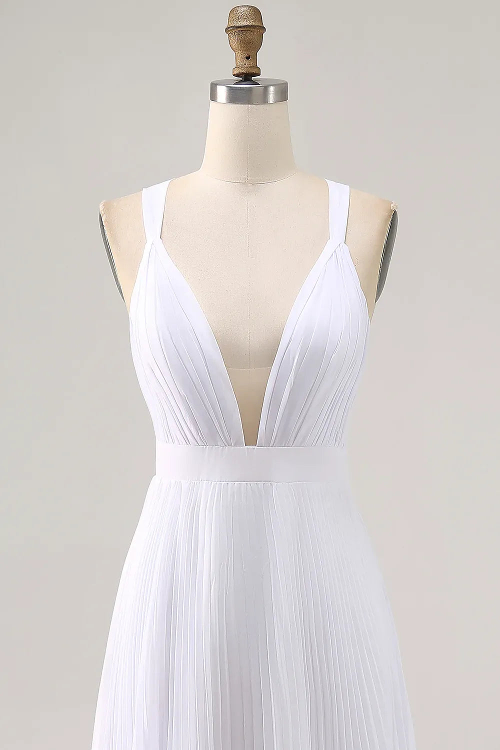 Simple A Line V Neck Sleeveless Pleats Chiffon Ankle-Length Wedding Dress