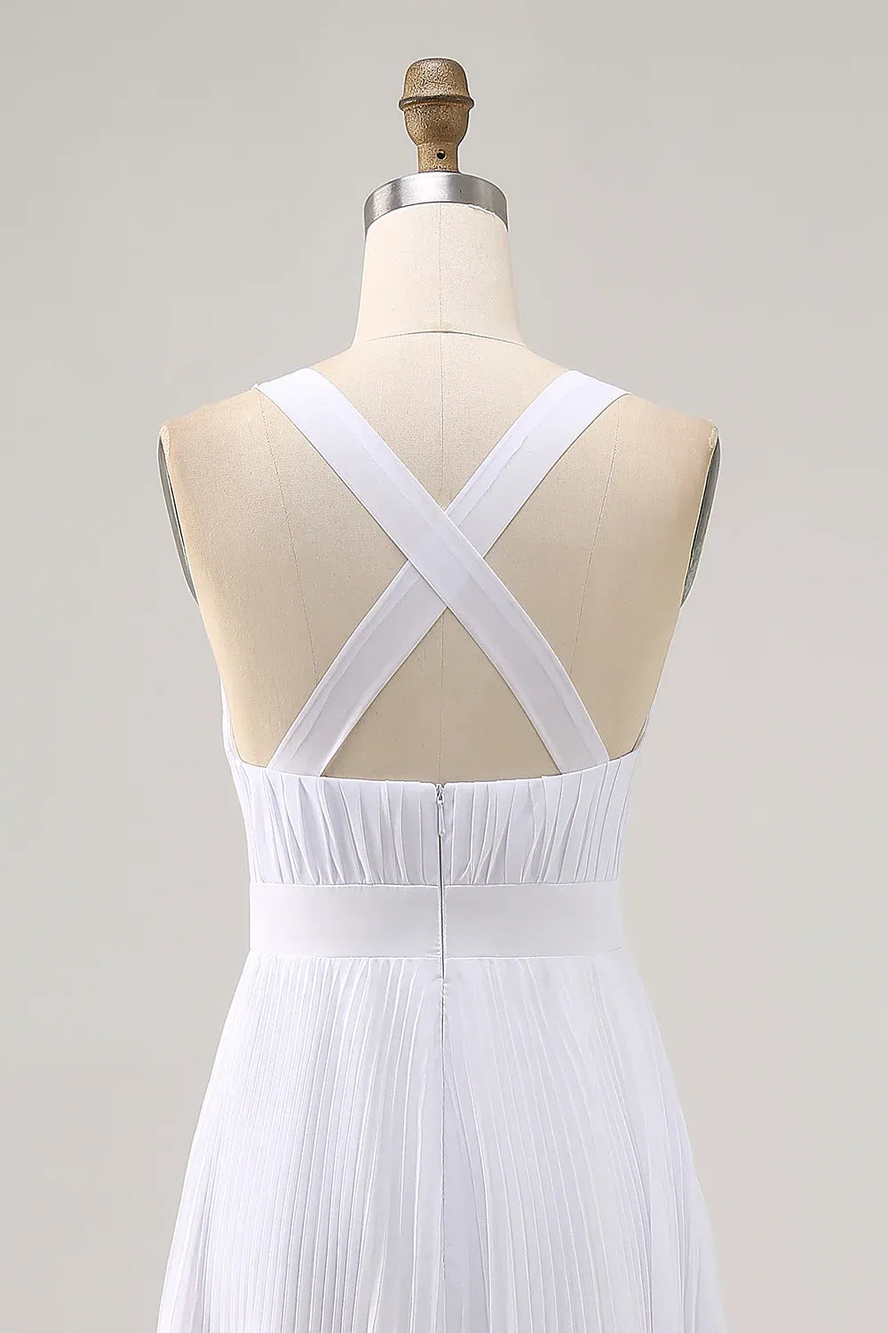 Simple A Line V Neck Sleeveless Pleats Chiffon Ankle-Length Wedding Dress