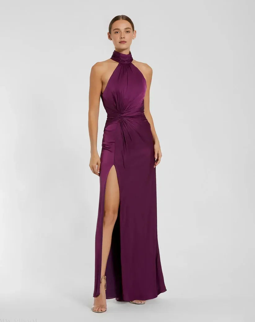 Simple Bodice High Neck Sleeveless Open Back Floor-Length Prom Dress