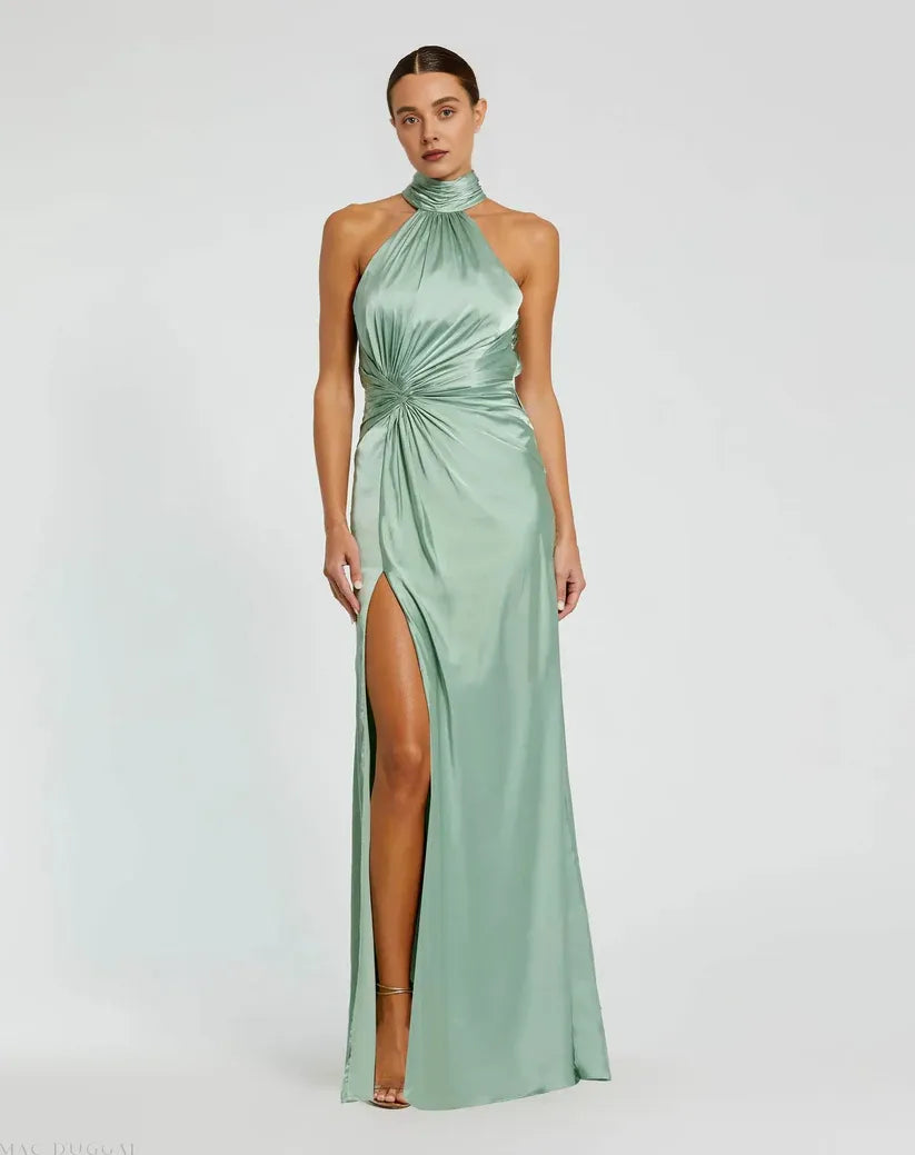 Simple Bodice High Neck Sleeveless Open Back Floor-Length Prom Dress