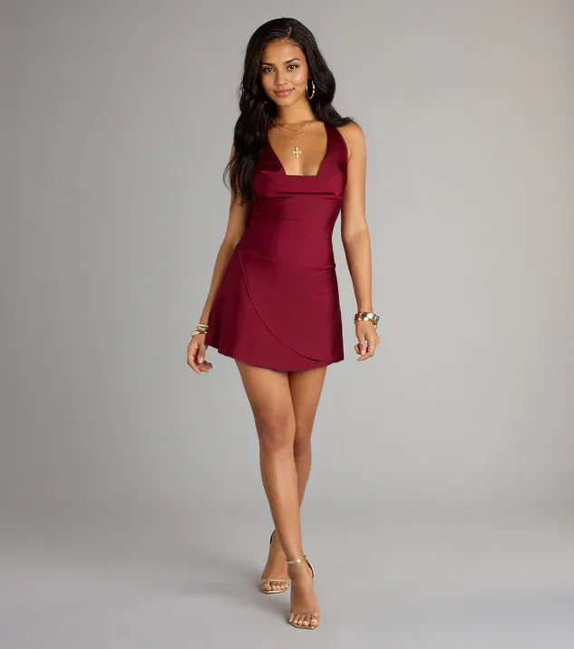 Simple Bodycon Cowl Halter Neck Sleeveless Open Back Short-Mini Homecoming Dresses