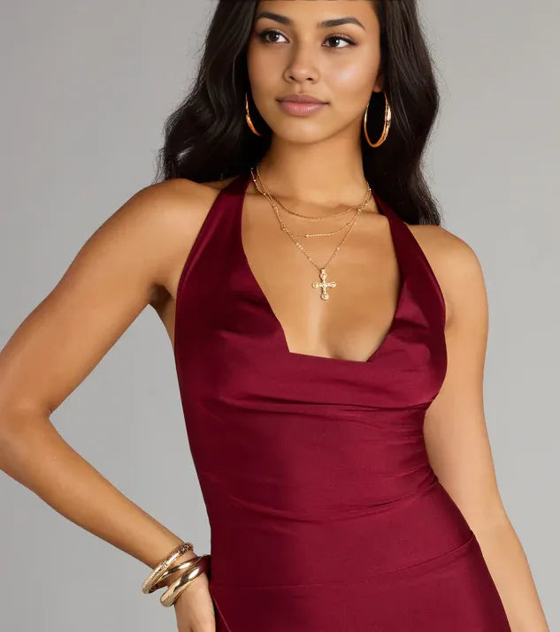 Simple Bodycon Cowl Halter Neck Sleeveless Open Back Short-Mini Homecoming Dresses