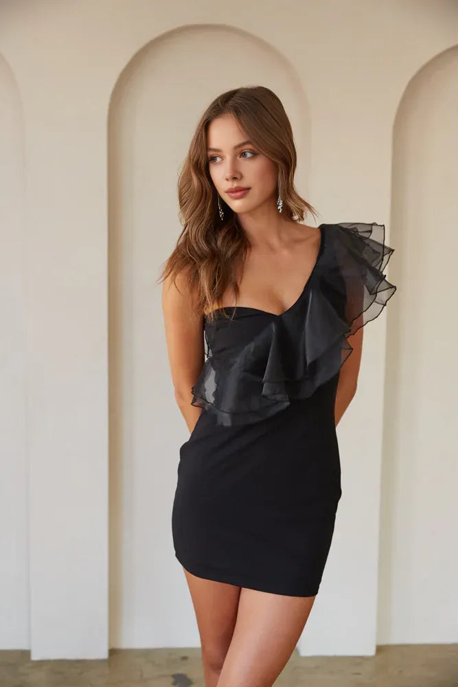 Simple Bodycon One Shoulder Sleeveless Backless Short-Mini Homecoming Dress