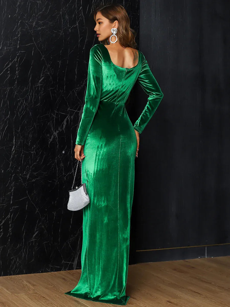 Simple Bodycon Sweatheart Neck Long Sleeve Backless Floor-Length Prom Dress