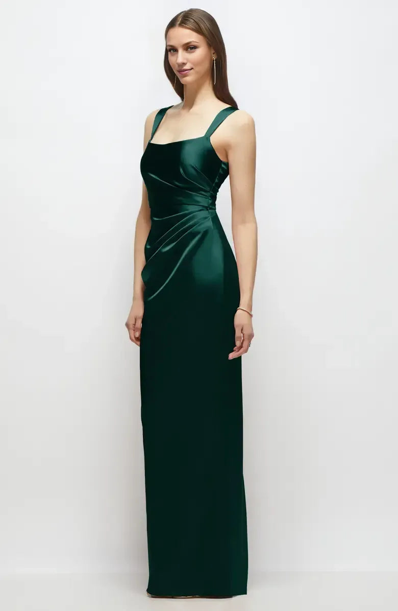 Simple Column Square-neck Sleeveless Satin Floor-Length Prom Dress