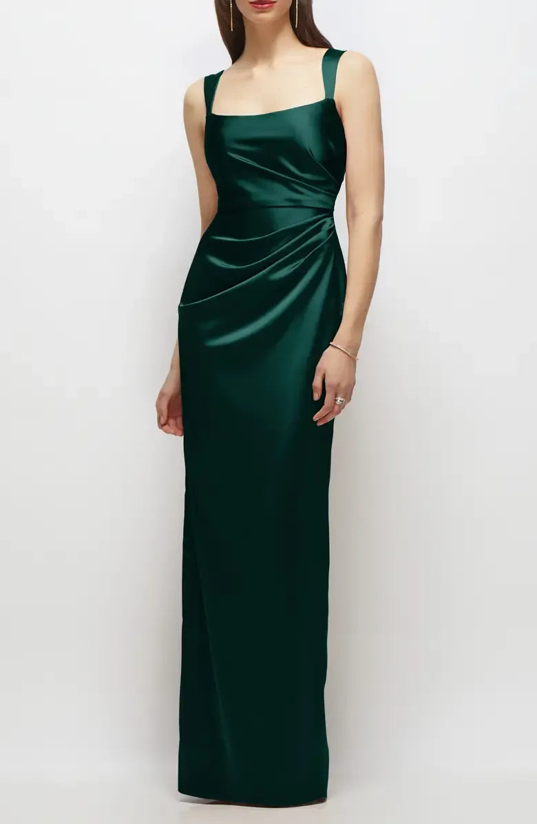 Simple Column Square-neck Sleeveless Satin Floor-Length Prom Dress