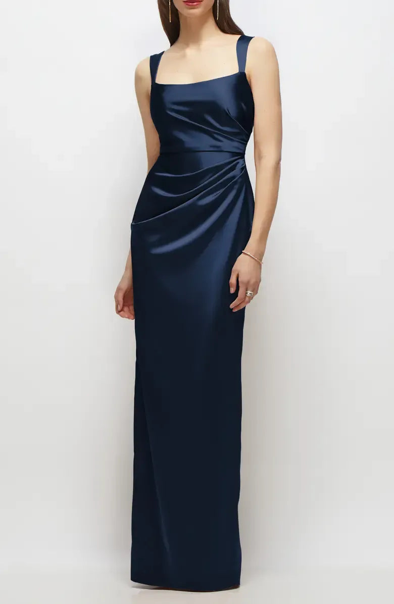 Simple Column Square-neck Sleeveless Satin Floor-Length Prom Dress