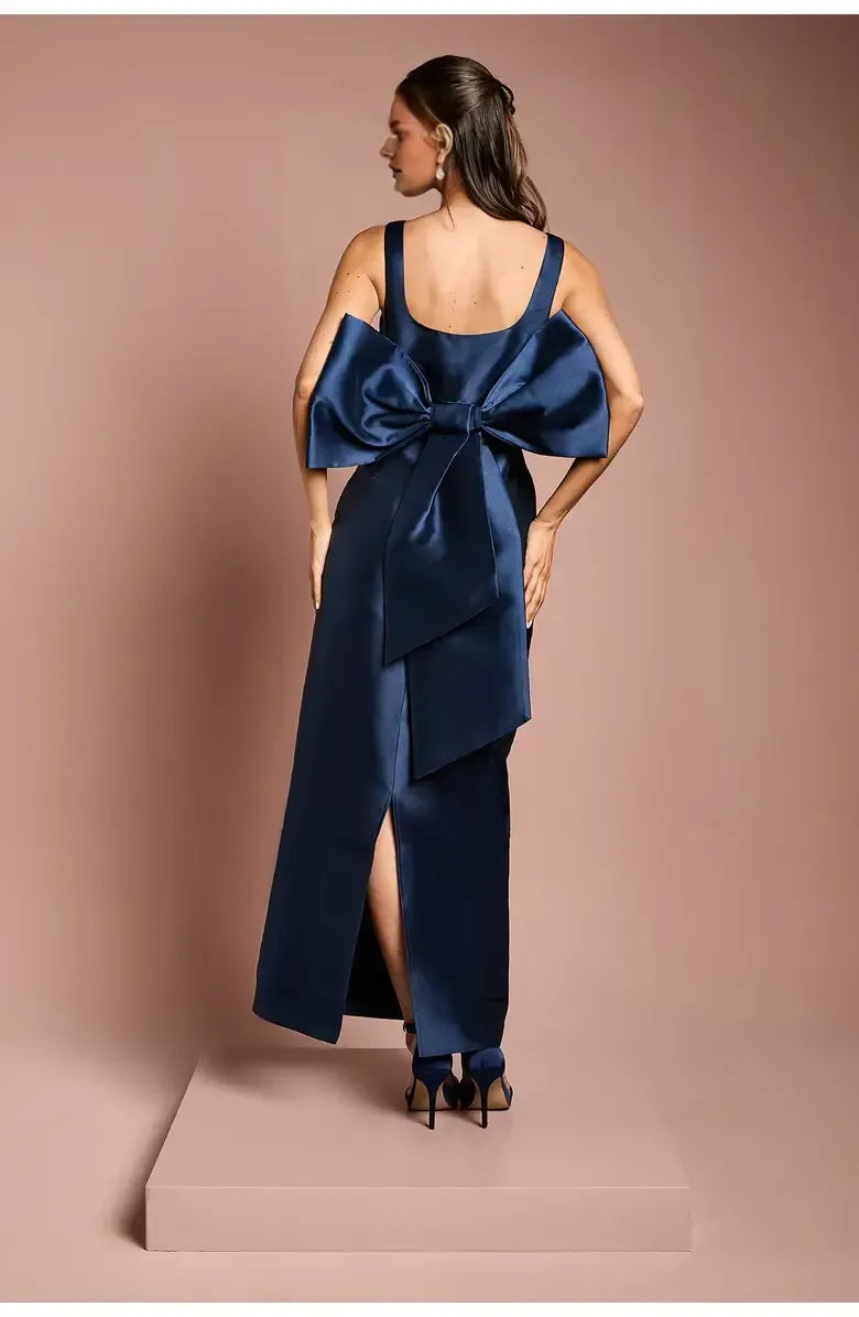 Simple Column Square Neck Sleeveless Satin Floor-Length Prom Dress