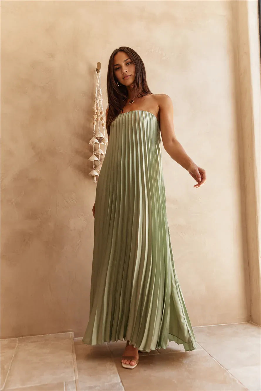 Simple Column Strapless Sleeveless Cut Out Back Floor-Length Cocktail Dress