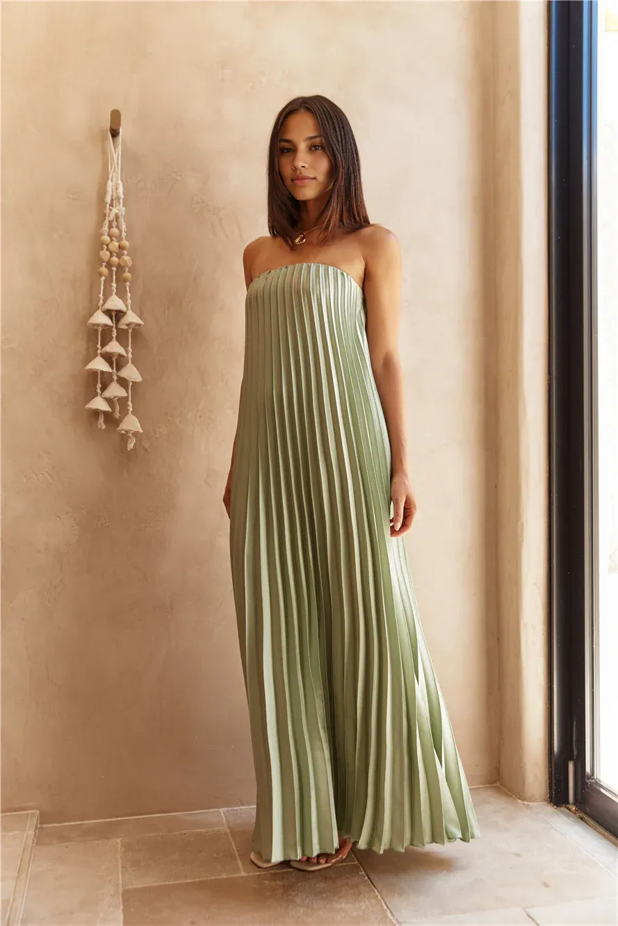 Simple Column Strapless Sleeveless Cut Out Back Floor-Length Cocktail Dress