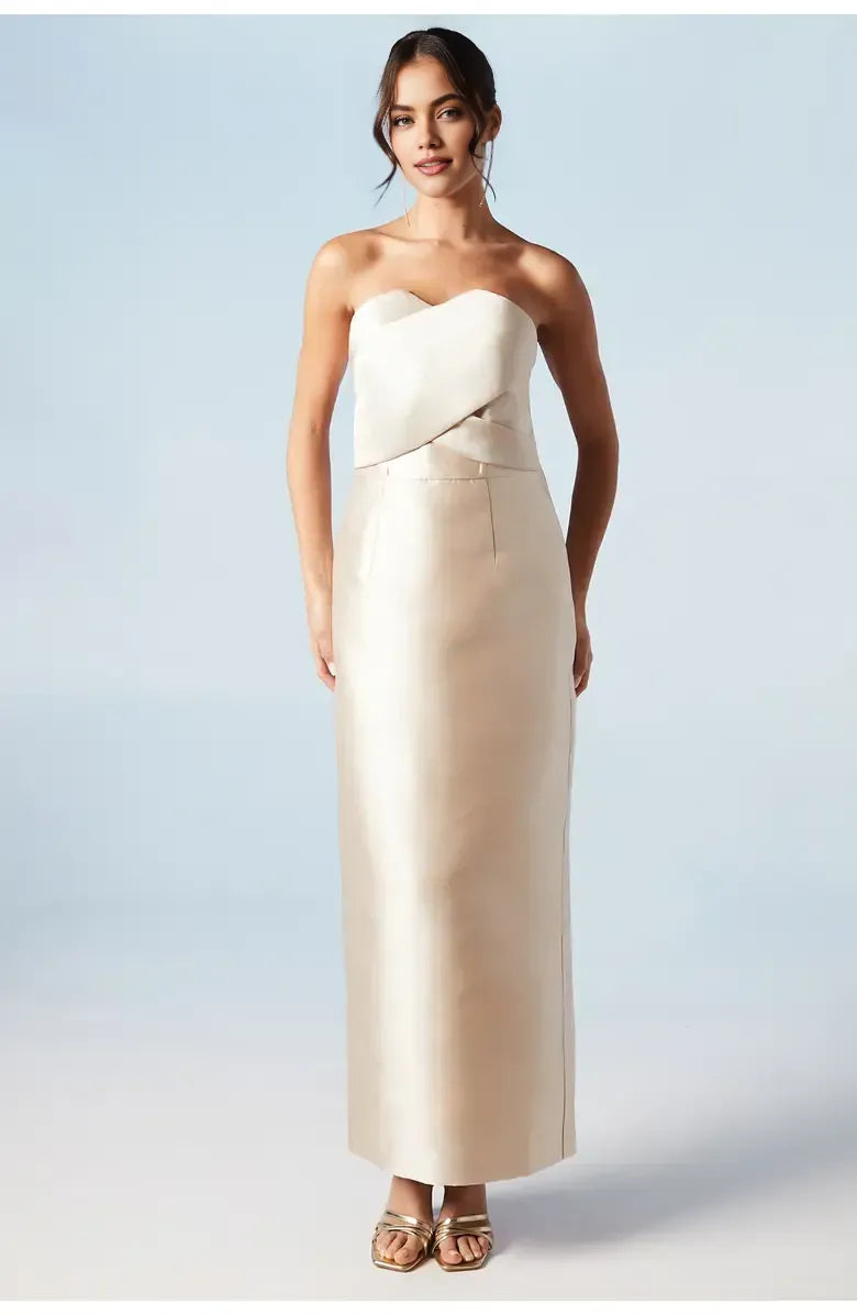 Simple Column Sweetheart Neck Sleeveless Satin Ankle-Length Prom Dress